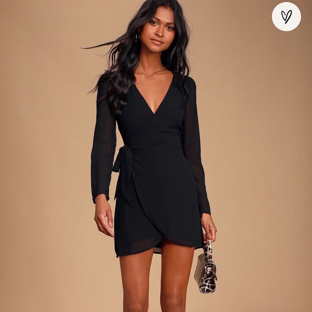 Lulus Evangeline Black Long Sleeve Wrap Dress